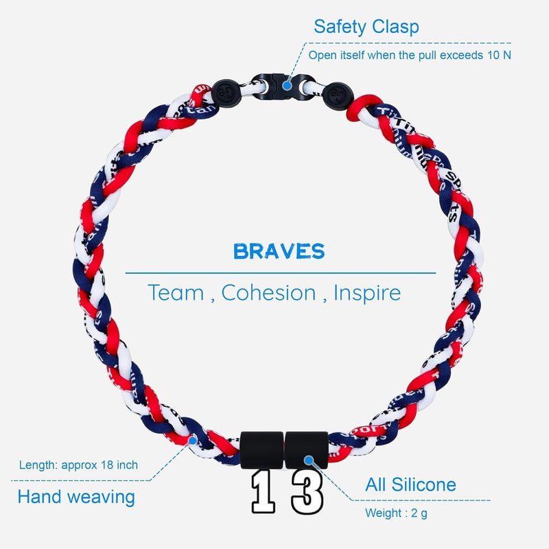 SUPBOMM Baseball Rope Necklaces, League Team Colors Braided Necklace with Number Pendant, Baseball Team Gifts - Image 2